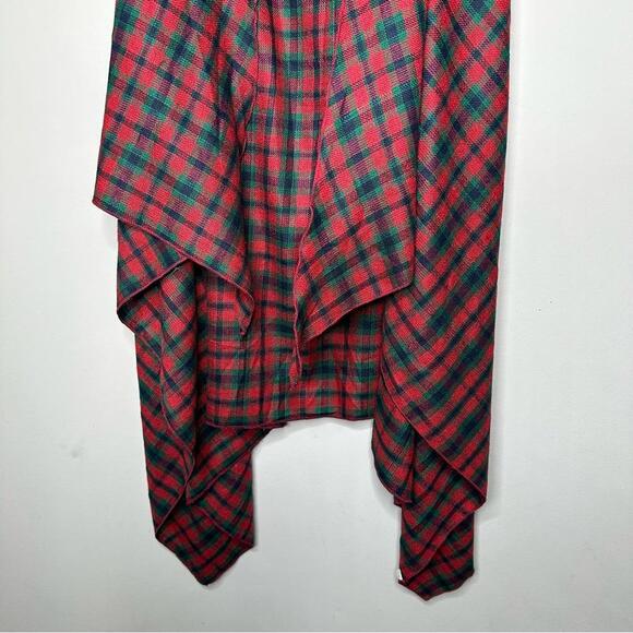 Stylish Red & Green Plaid Open Cardigan Vest - Picture 4 of 9